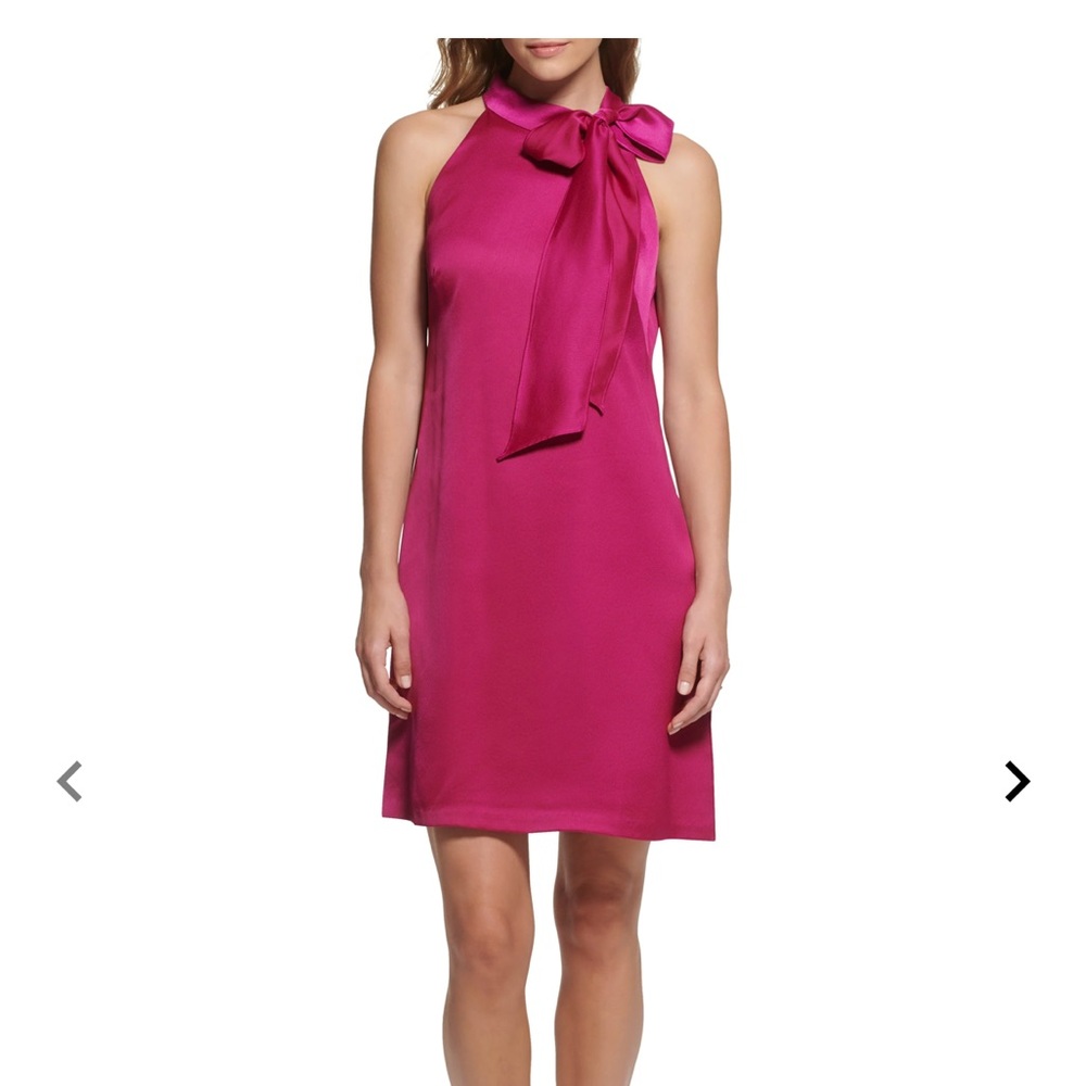 Light Flaw Vince Camuto Fuchsia Bow-Neck Satin Dress Size 2
